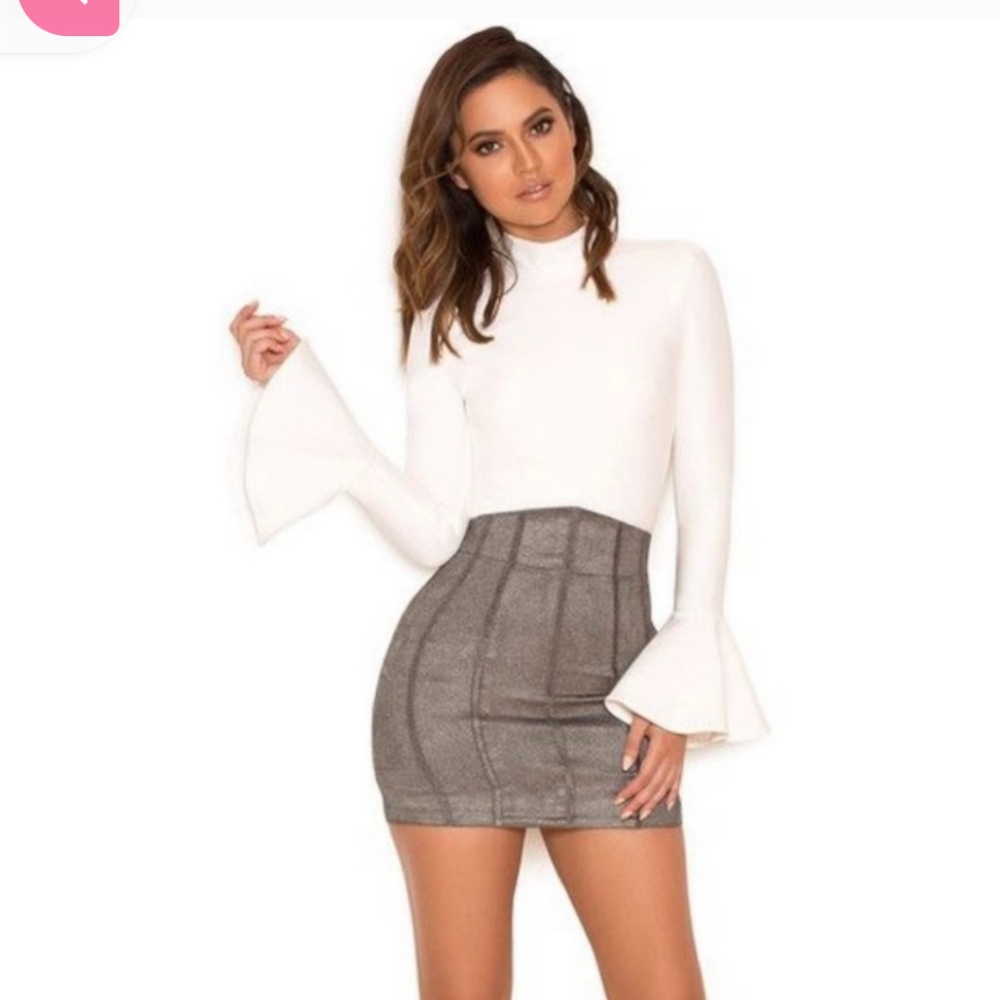 House of CB London Janelle Gray Suedette Skirt